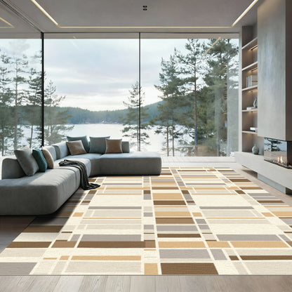 Geometric Warm Tone Rectangular Grid Rug