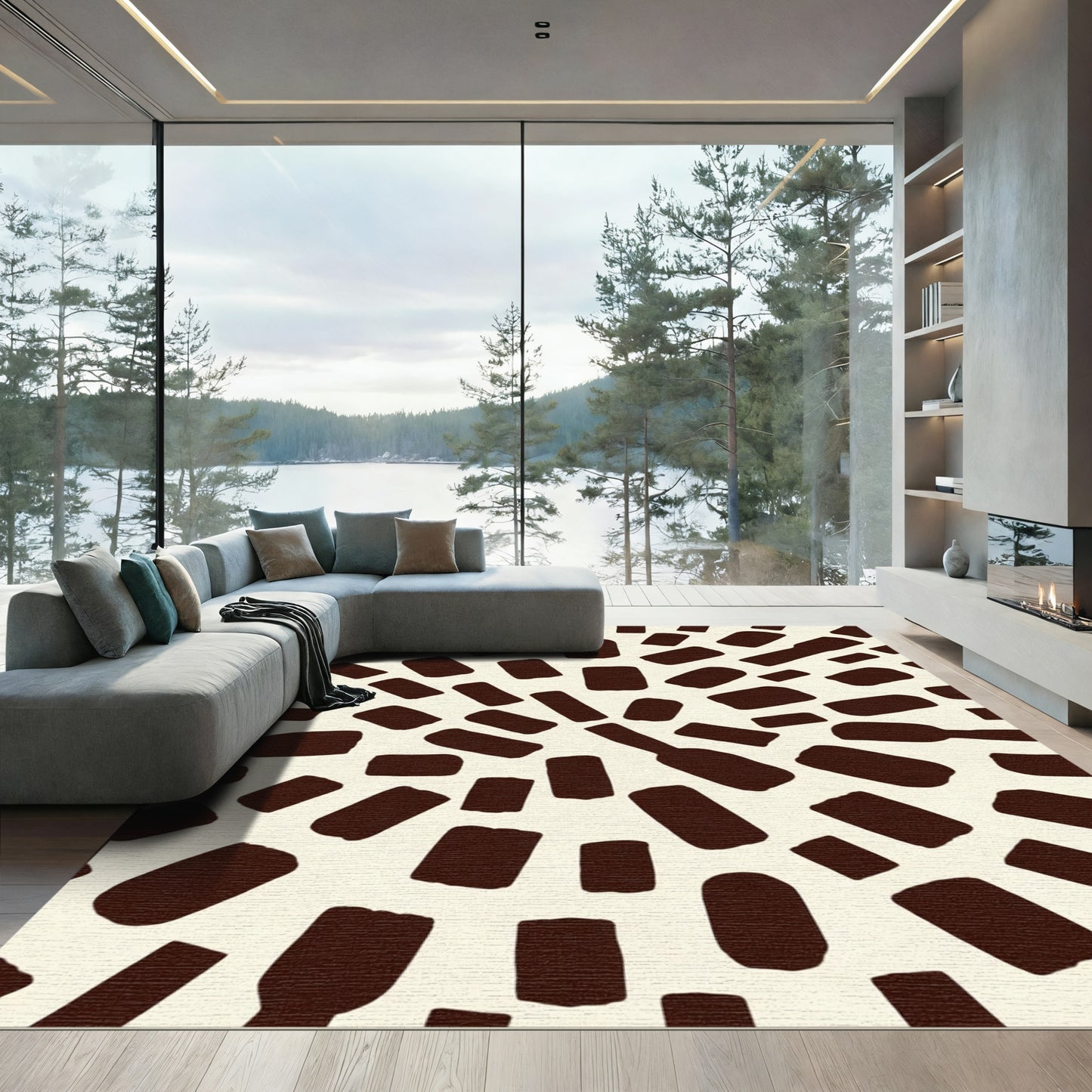 Brown Abstract Scattered Rectangles Rug