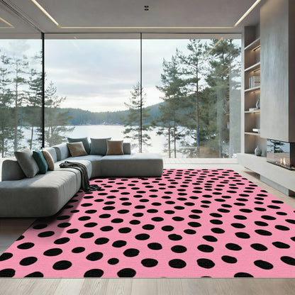 Playful Pink Black Polka Dot Rug