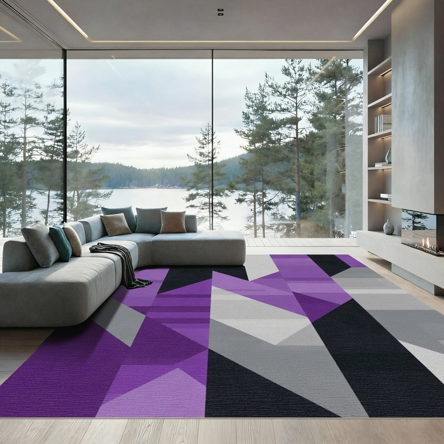 Modern Purple Geometric Blocks Rug