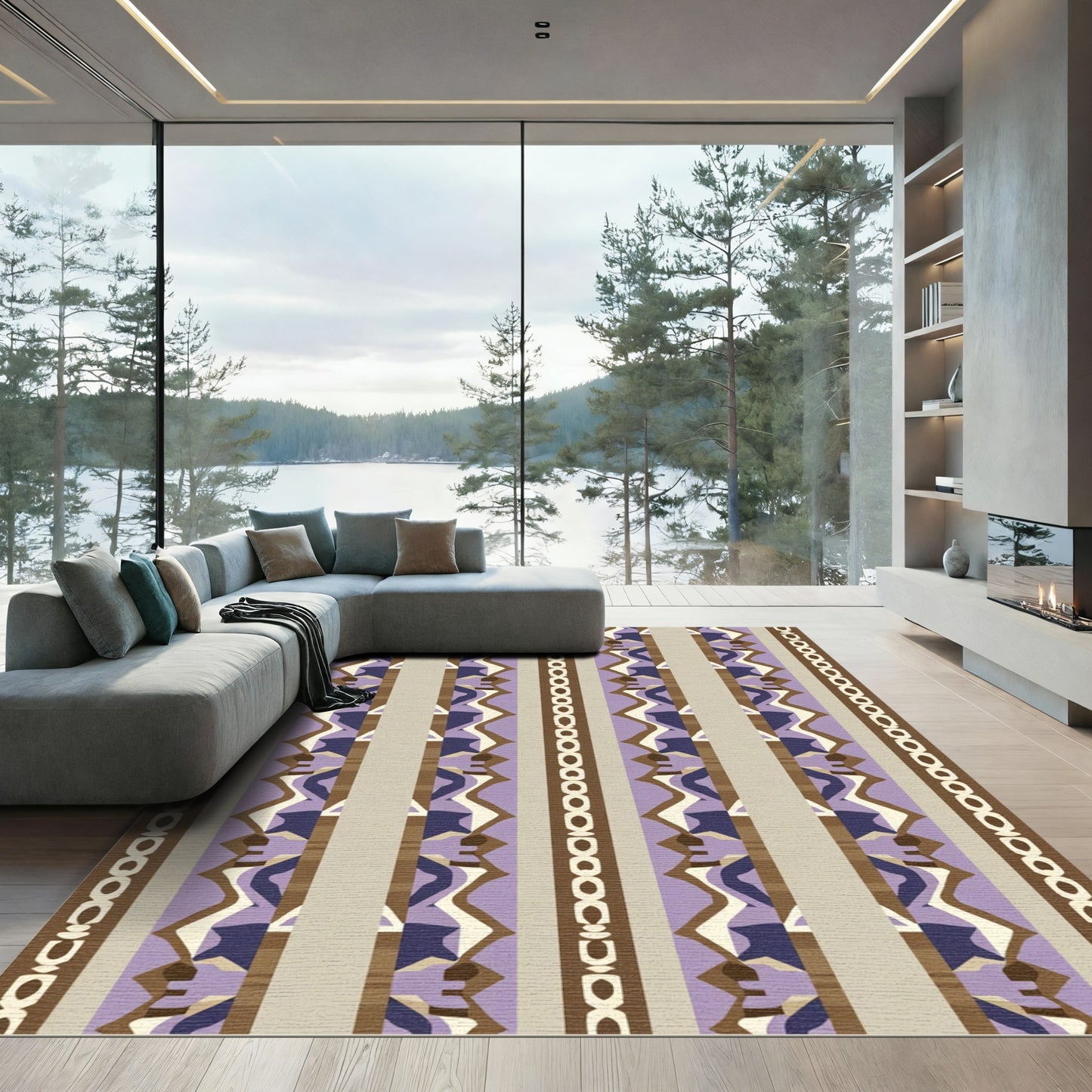 Layered Purple Geometric Stripe Rug