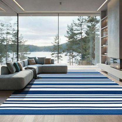 Deep Blue Indigo Striped Abstraction Rug