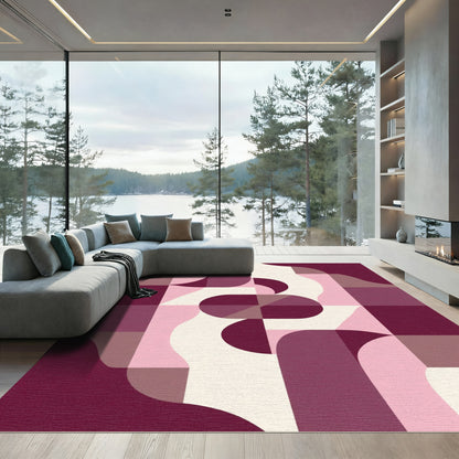 Crimson Rose Abstract Geometric Flow Rug