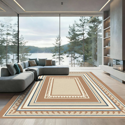 Geometric Terracotta Bordered Frame Rug