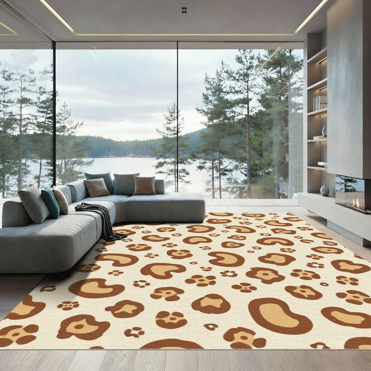 Cream Brown Animal Spot Repeat Rug