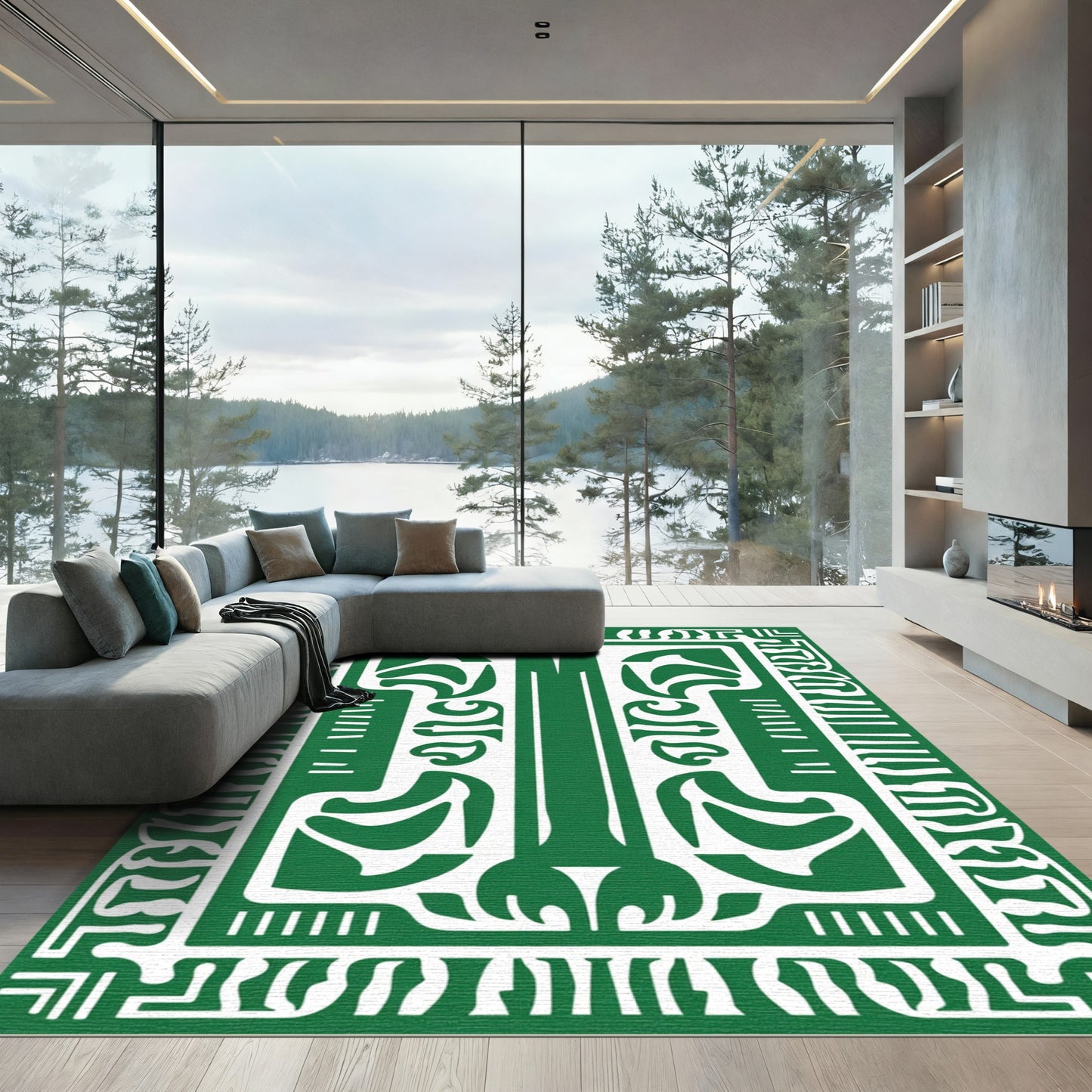 Deep Green Organic Art Deco Rug