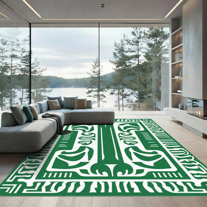 Deep Green Organic Art Deco Rug