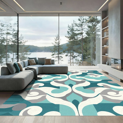 Turquoise White Gray Contemporary Swirl Rug