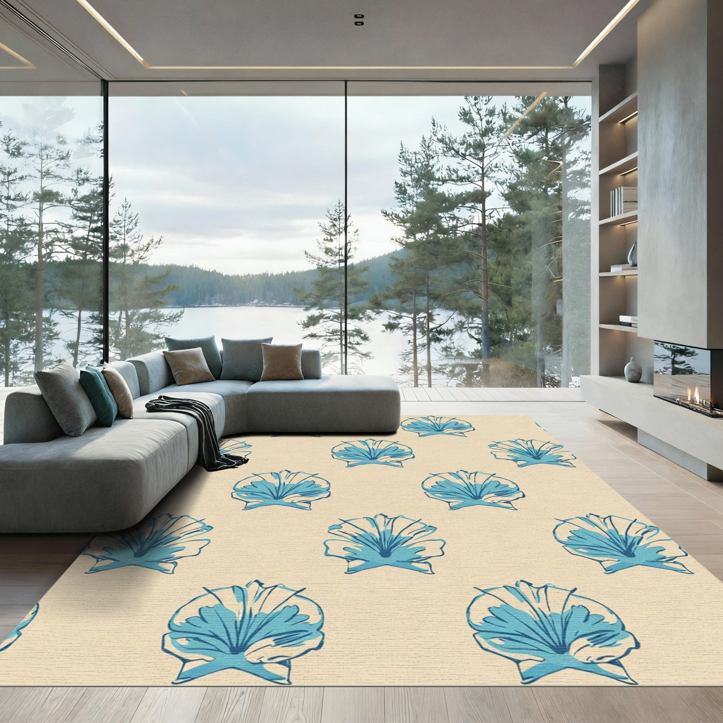 Blue Seashell Repeat Textured Beach Rug