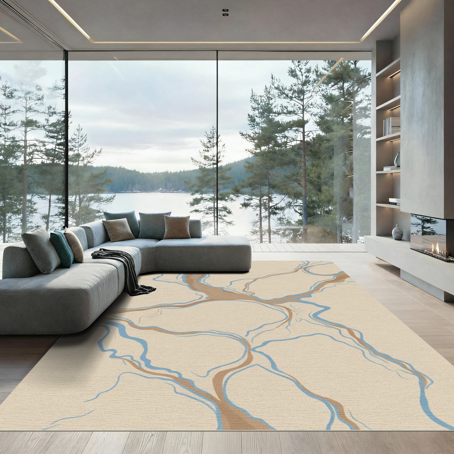 Cream River Vein Abstraction Rug