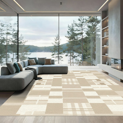 Neutral Beige Geometric Block Rug