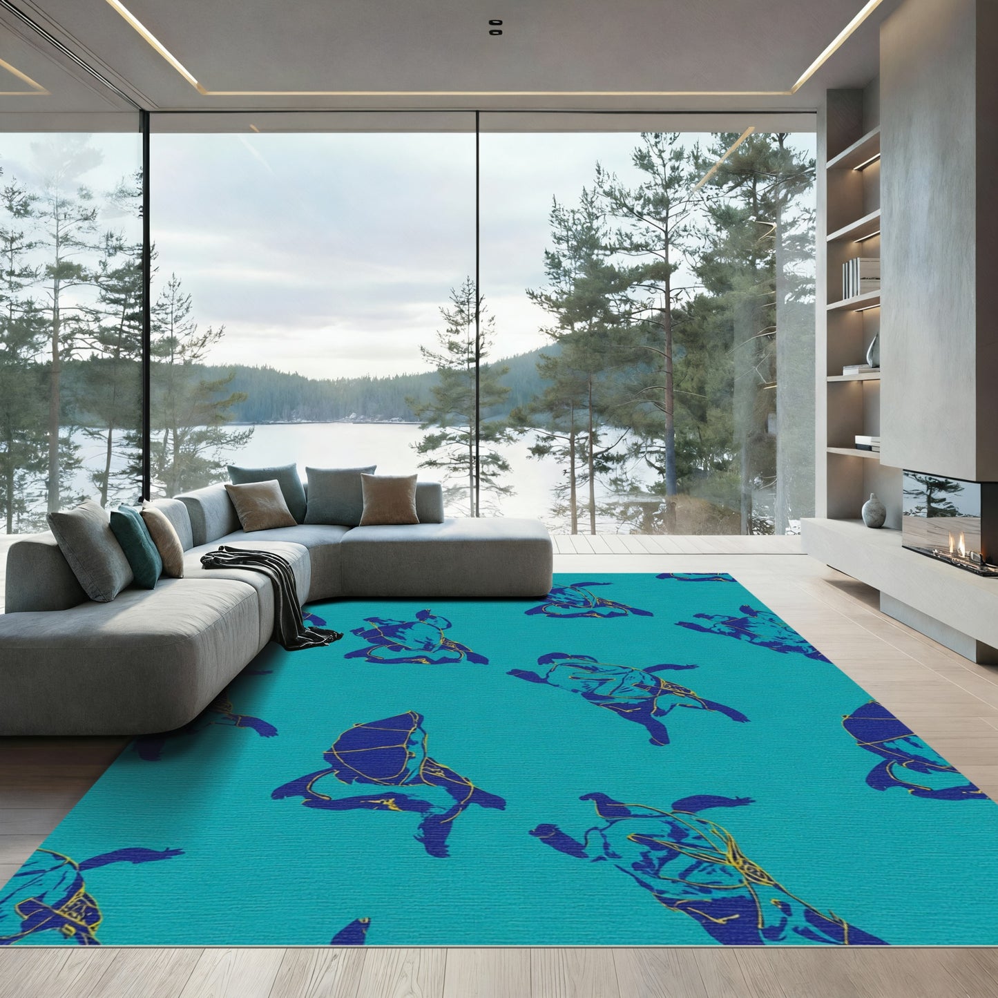 Aqua Blue Turtle Collage Rug