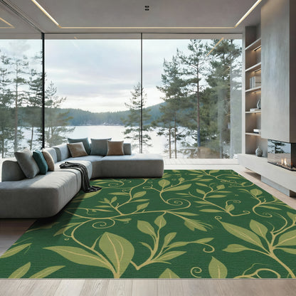 Emerald Green Leafy Vine Swirl Rug