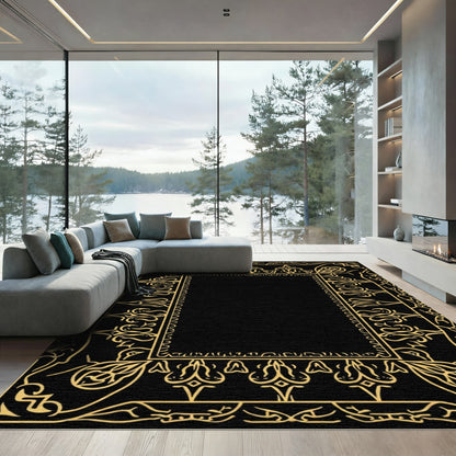 Golden Ornate Scroll Border Regal Accent Rug
