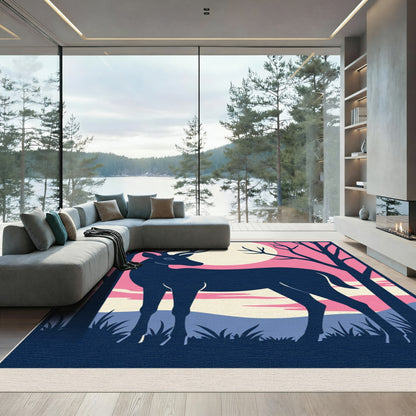 Midnight Deer Pink Moon Twilight Rug