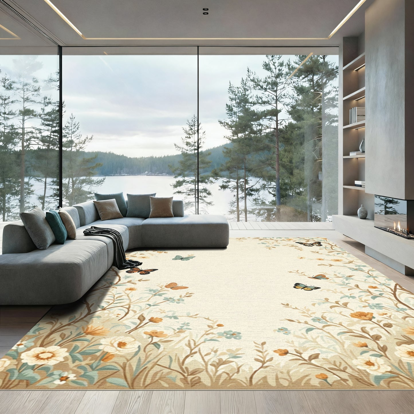 Whimsical Floral Garden Butterflies Rug