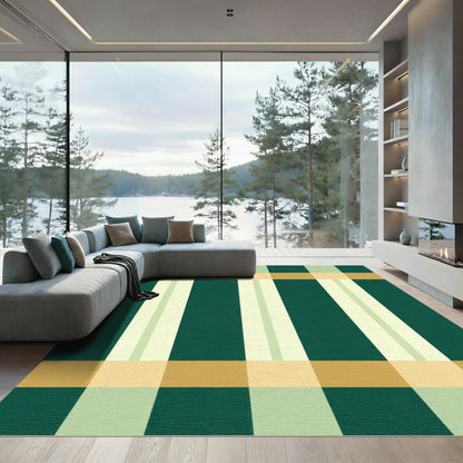 Green Gold Beige Plaid Stripes Rug