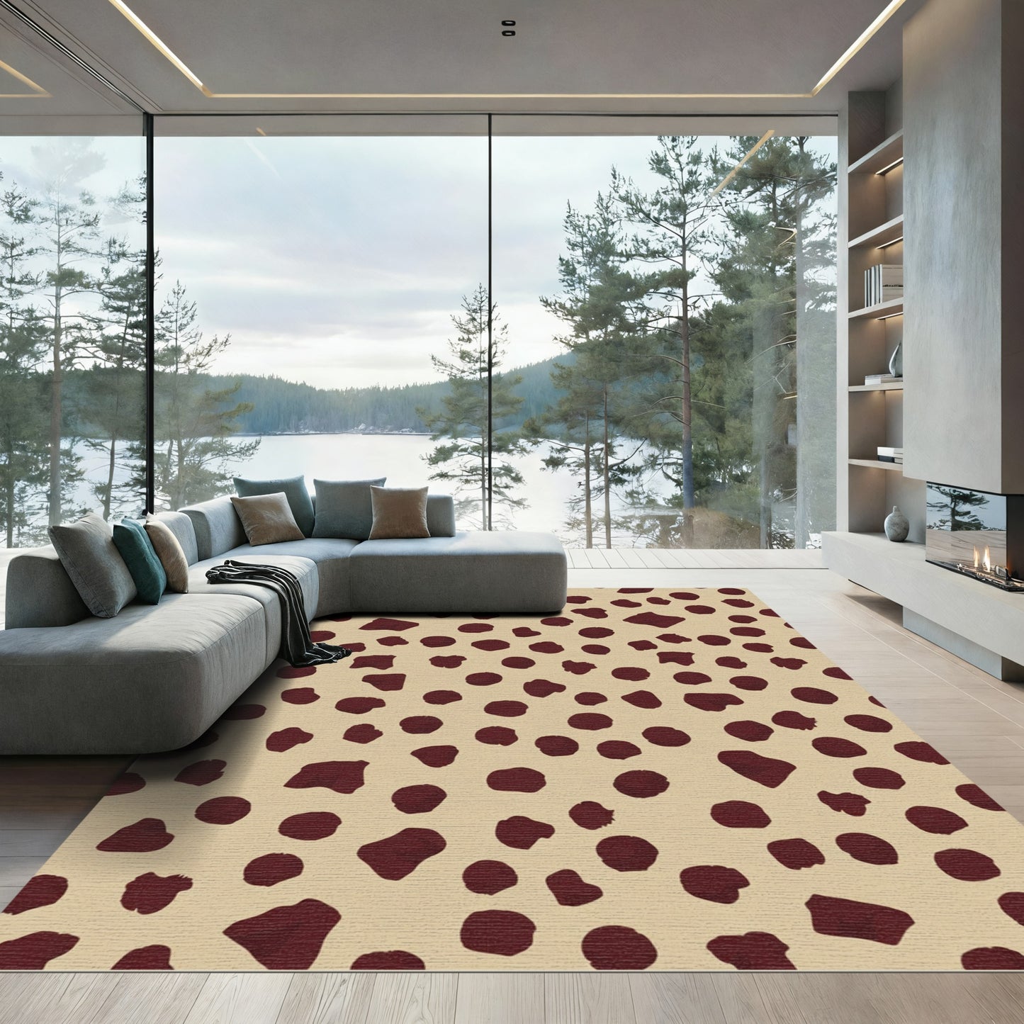 Crimson Scatter Spot Field Rug