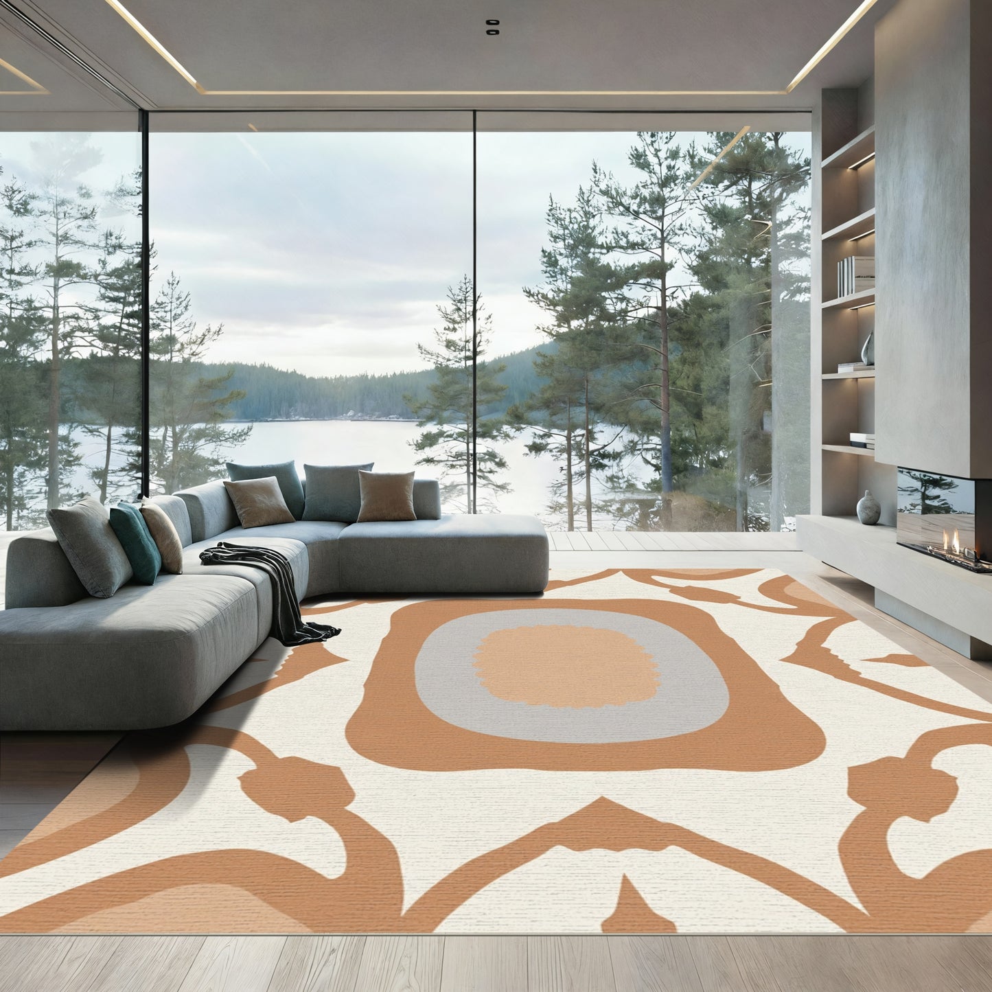 Earthy Terra Cotta Geometric Arrangement Rug