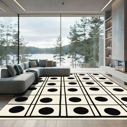 Cream Black Grid Dot Arrangement Rug