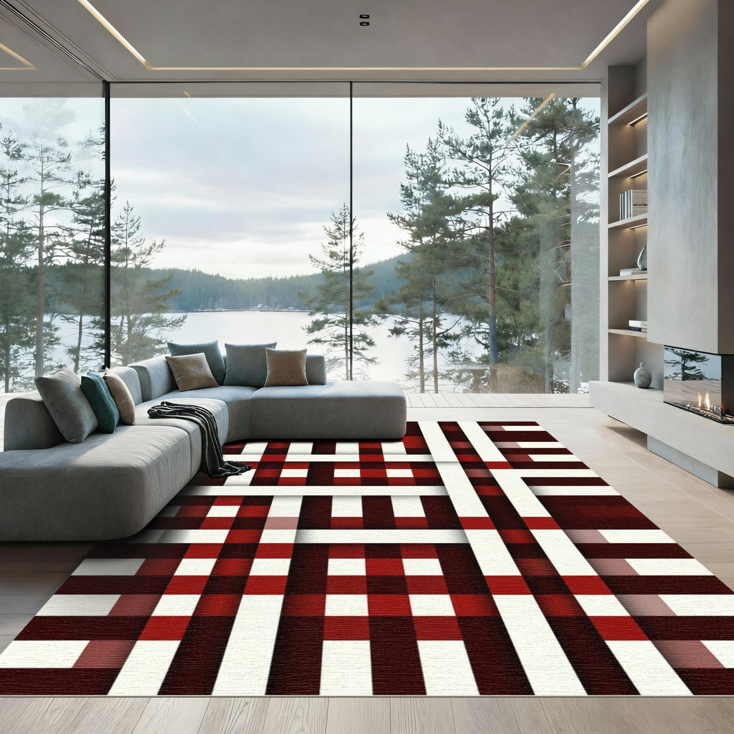 Crimson White Woven Stripe Rug