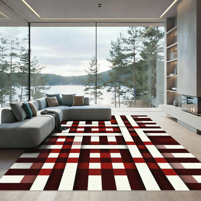Crimson White Woven Stripe Rug