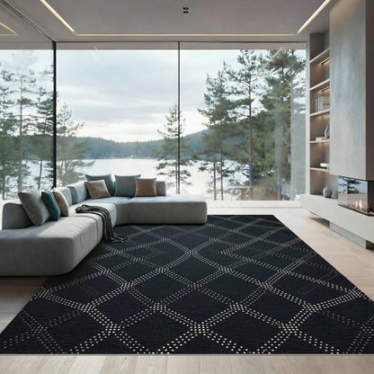 Deep Gray Dot Diamond Lattice Rug