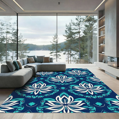 Rich Teal Lotus Medallion Repeating Rug