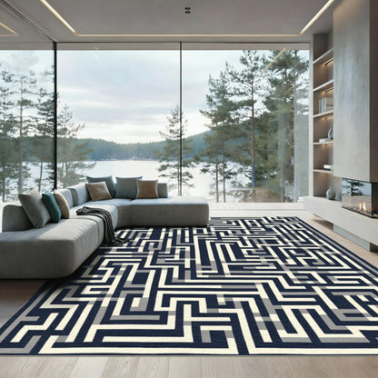 Navajo Blue Cream Maze Lines Rug