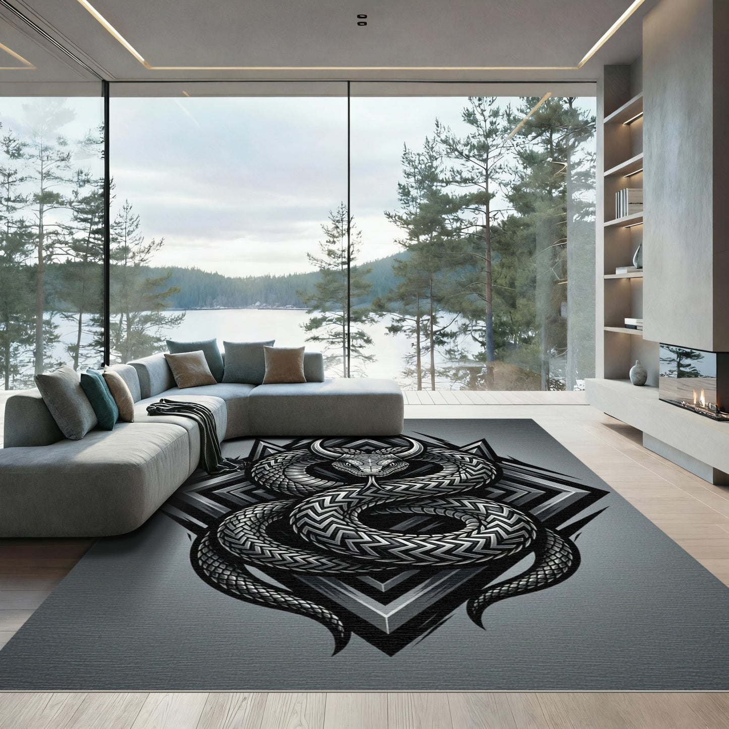 Silver Serpent Horned Geometric Rug