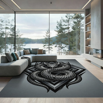 Silver Serpent Horned Geometric Rug