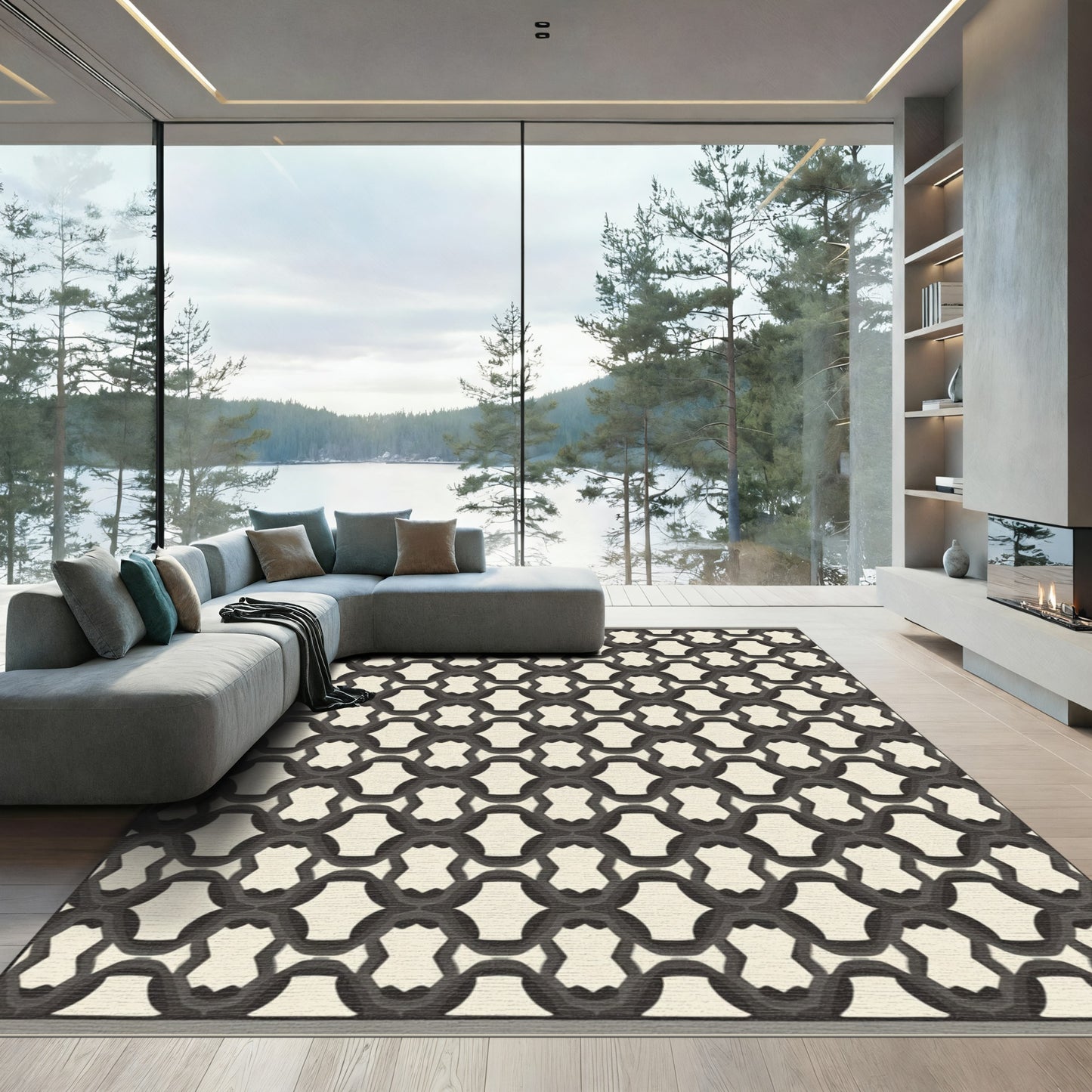 Dark Gray Interlocking Lattice Rug