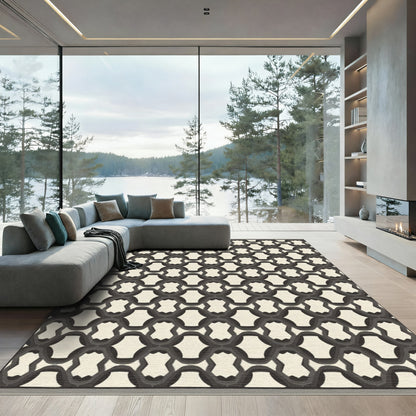 Dark Gray Interlocking Lattice Rug