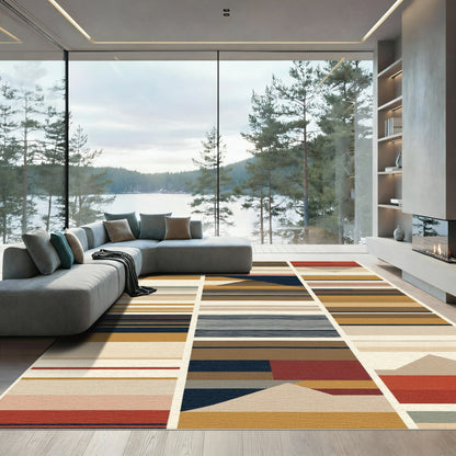 Earthy Geometric Stripes Color Block Rug