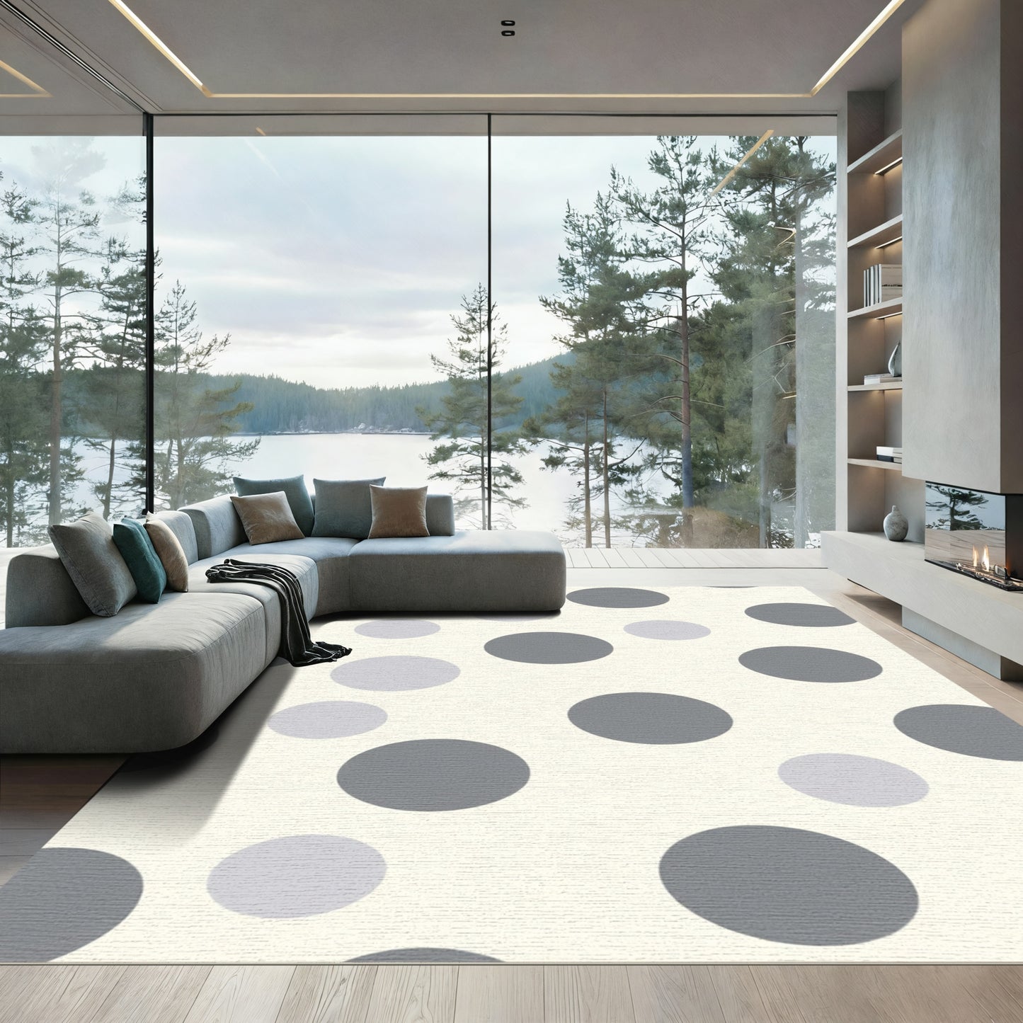 Gray Polka Dot Circles Rug
