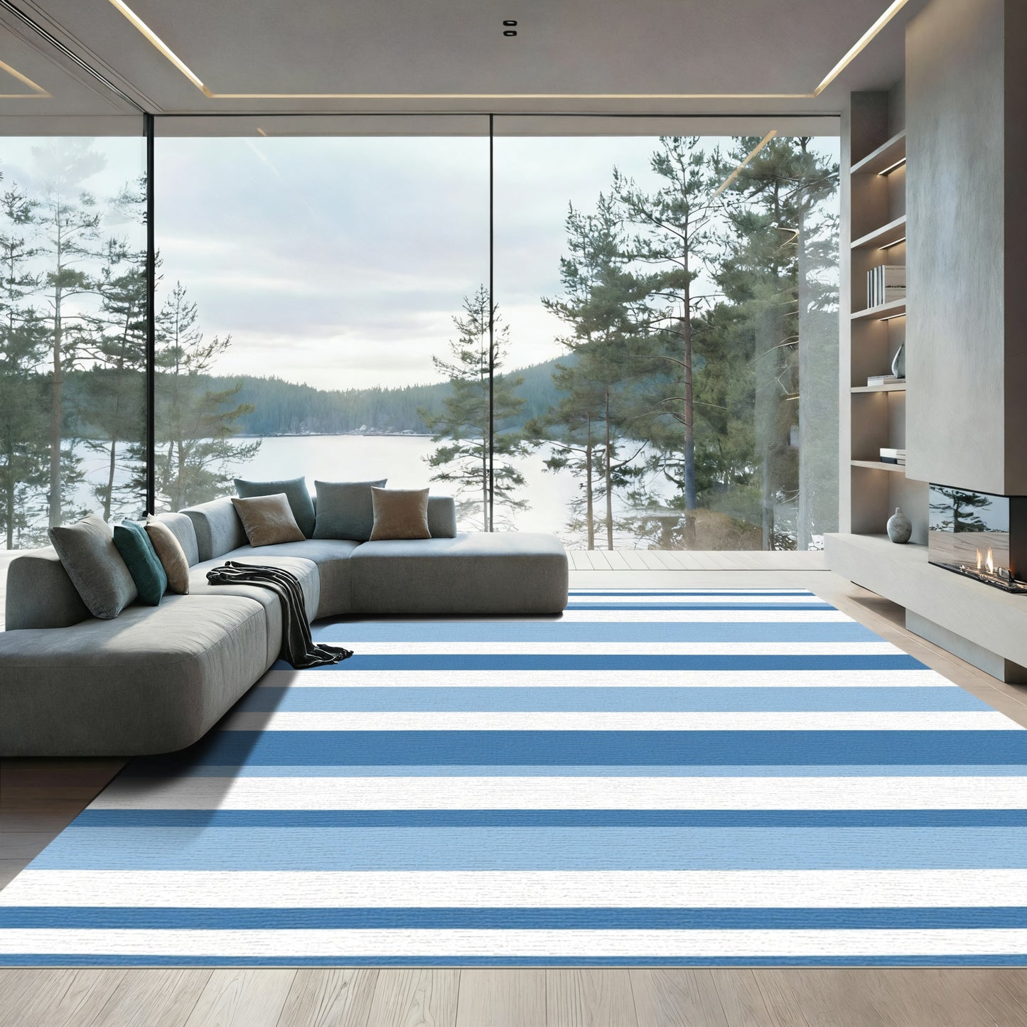 Modern Blue Indigo Stripe Rug