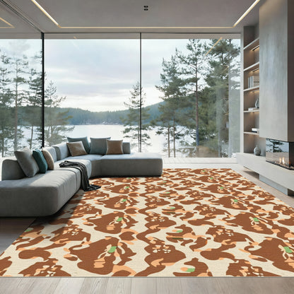 Earthy Camouflage Abstract Organic Forms Rug