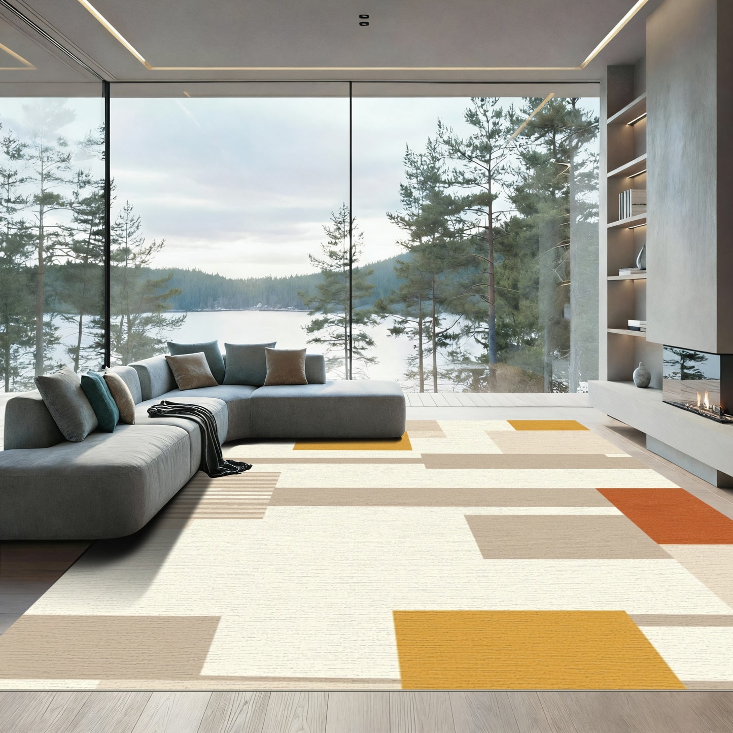 Terracotta Ochre Geometric Blocks Rug