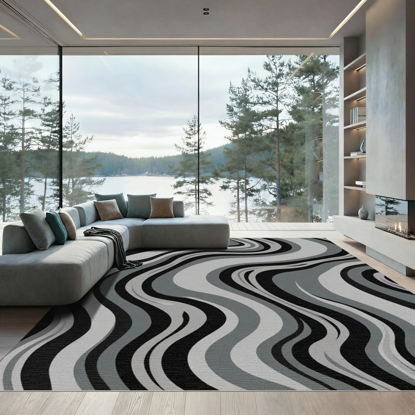 Monochromatic Marble Swirled Abstract Rug