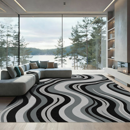 Monochromatic Marble Swirled Abstract Rug