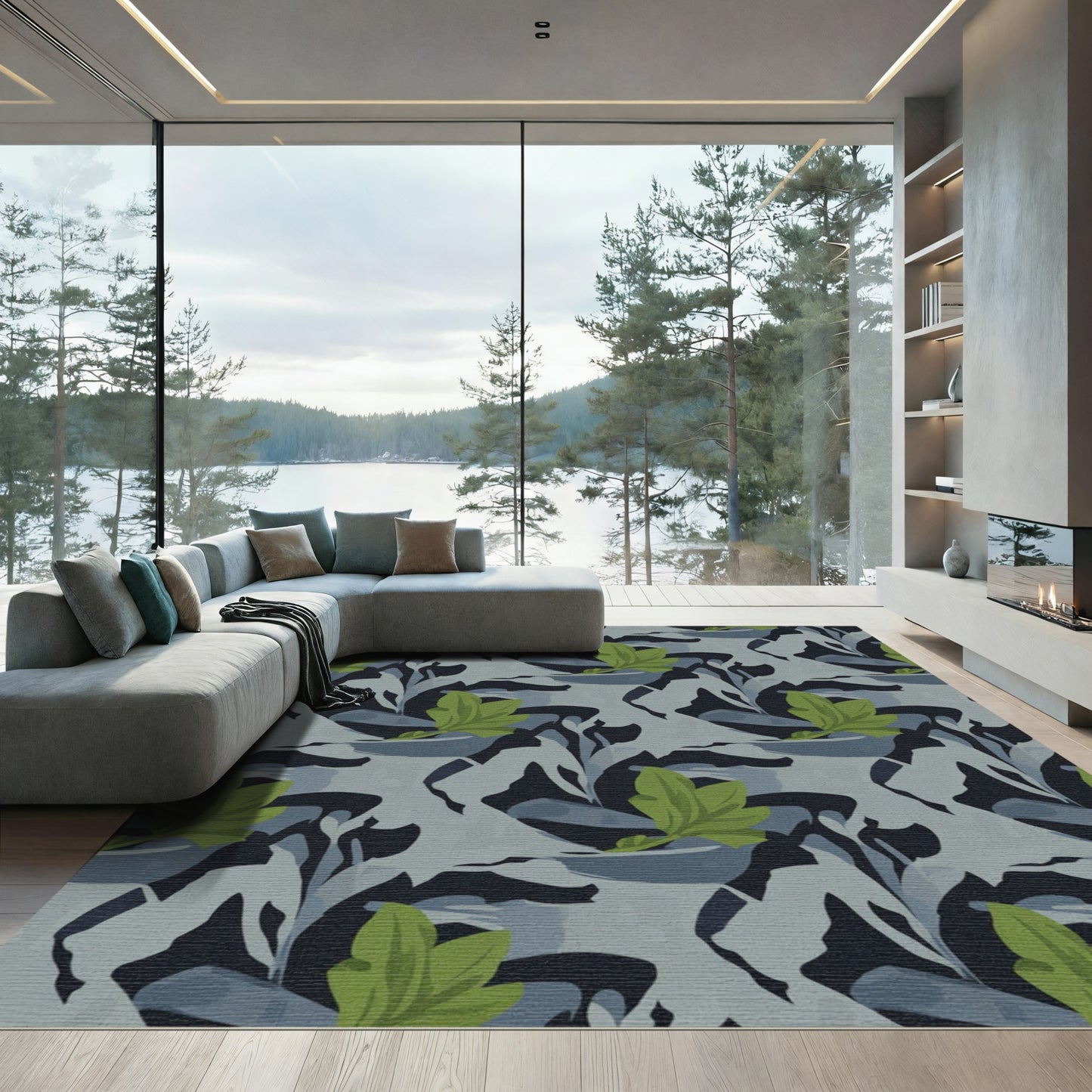 Abstract Green Leaf Camouflage Rug