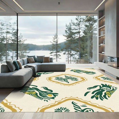 Green Yellow Floral medallion Rug