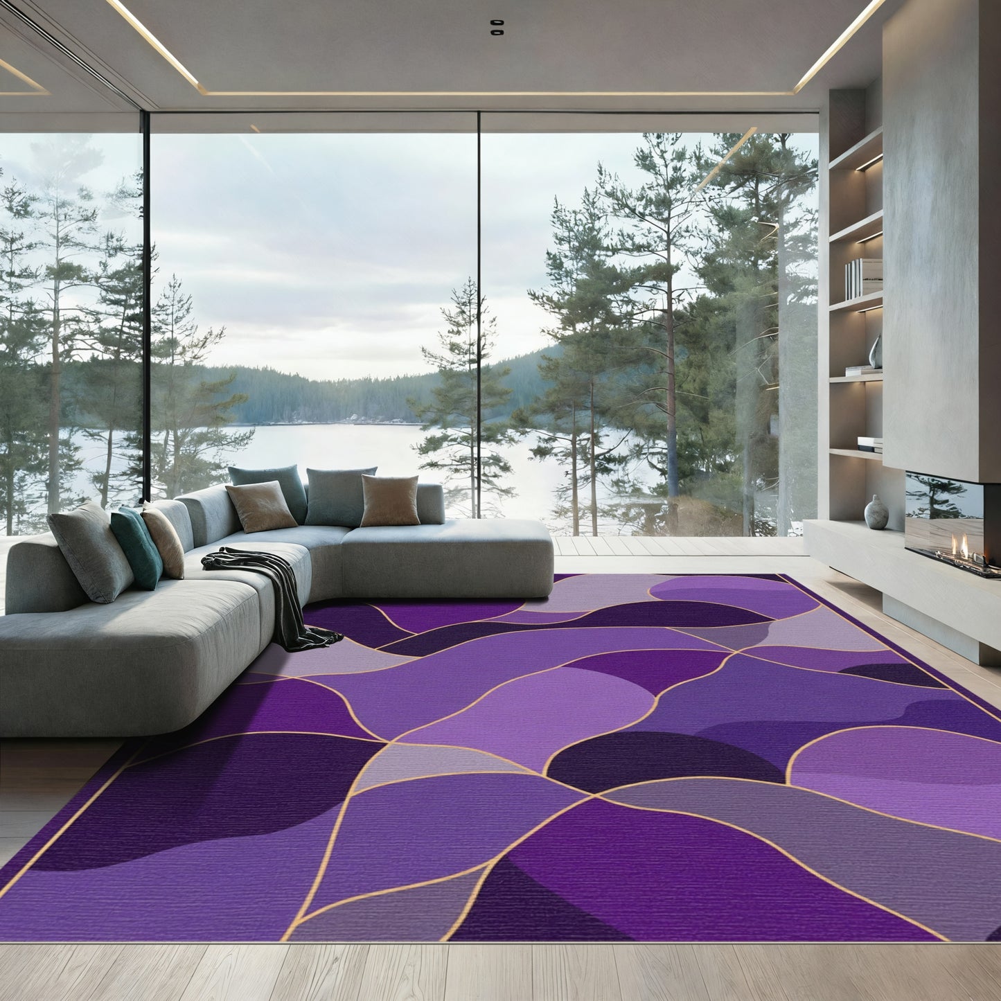 Modern Amethyst Abstract Wavy Rug