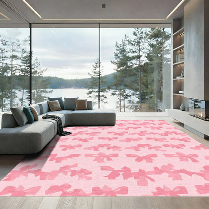 Pink Bows Repeat Gentle Texture Rug