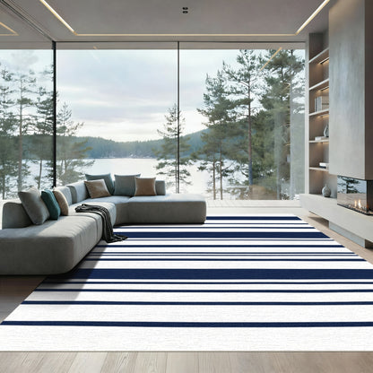 Classic Navy White Stripe Rug