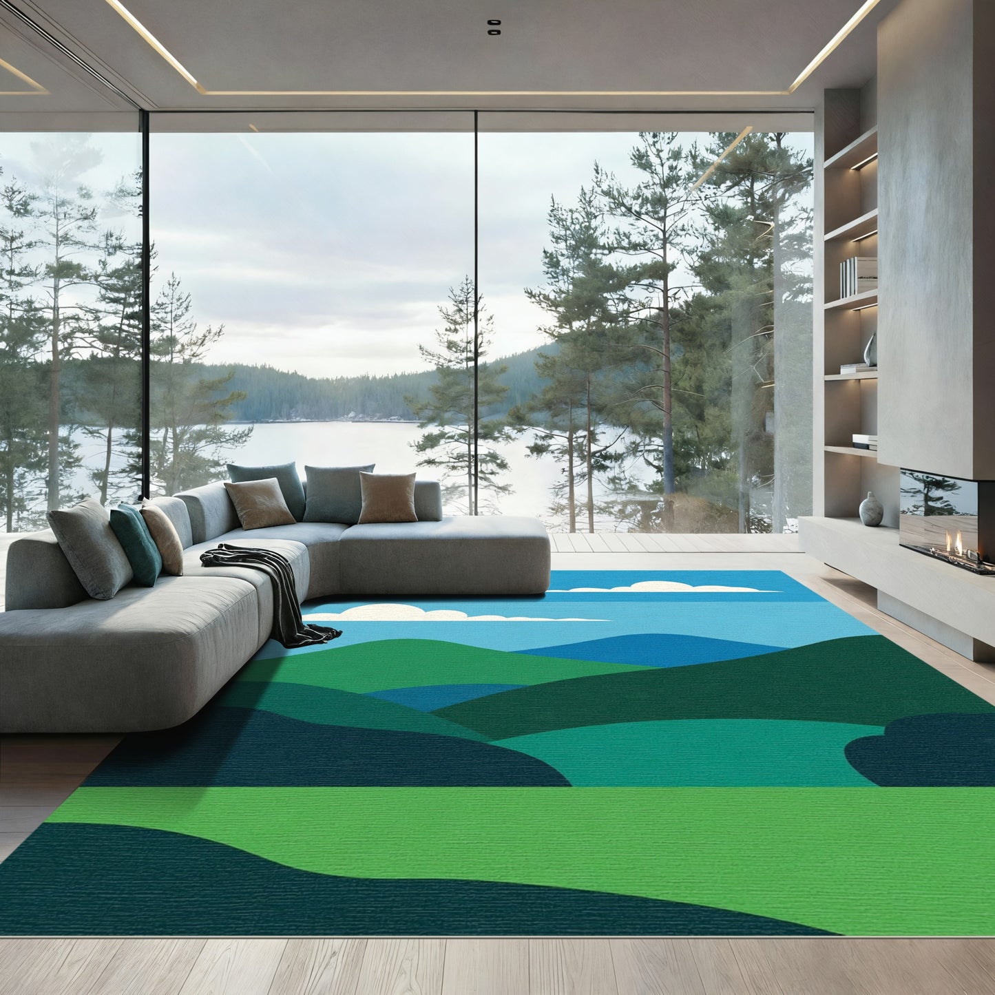 Verdant Hills Abstract Landscape Rug