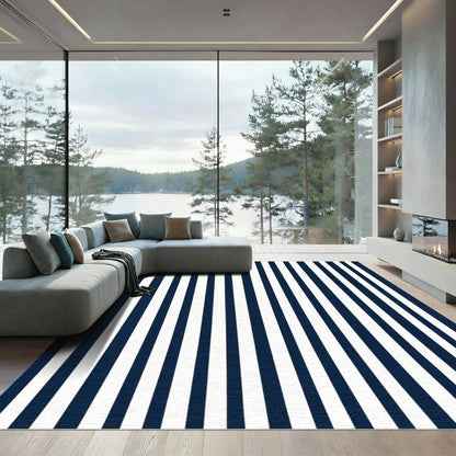 Classic Navy White Vertical Stripe Rug
