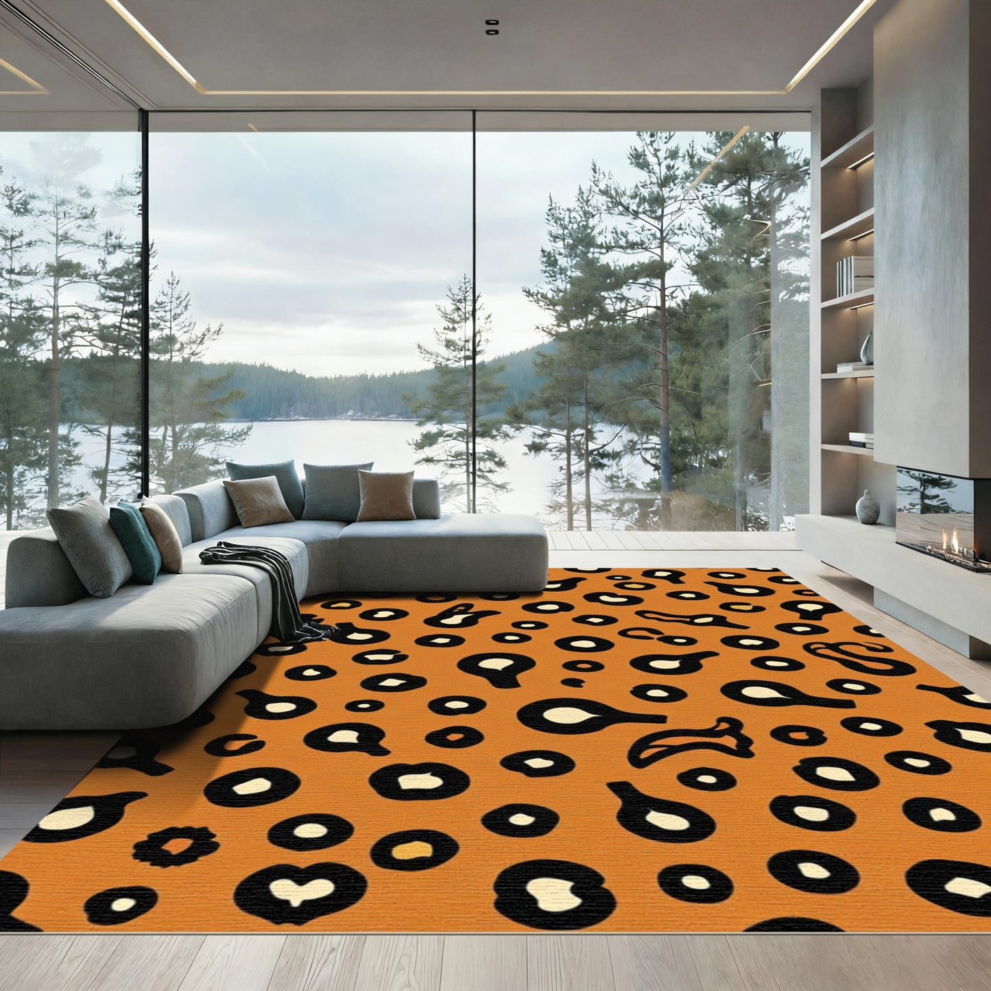 Orange Black Cream Spotted Abstract Spots Rug