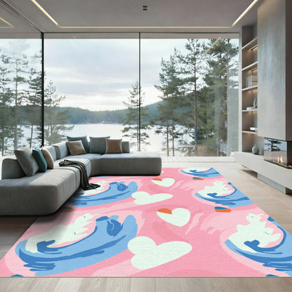 Pink Blue White Modern Heart Rug