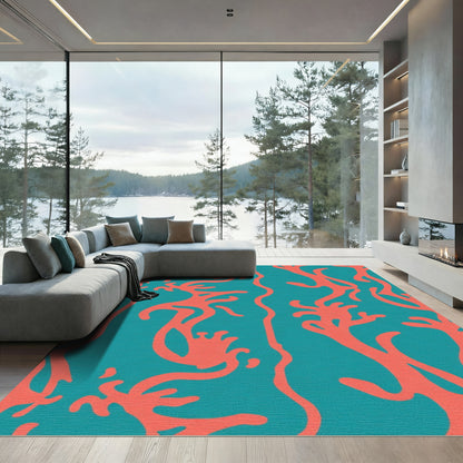 Aqua Coral Branch Flow Rug